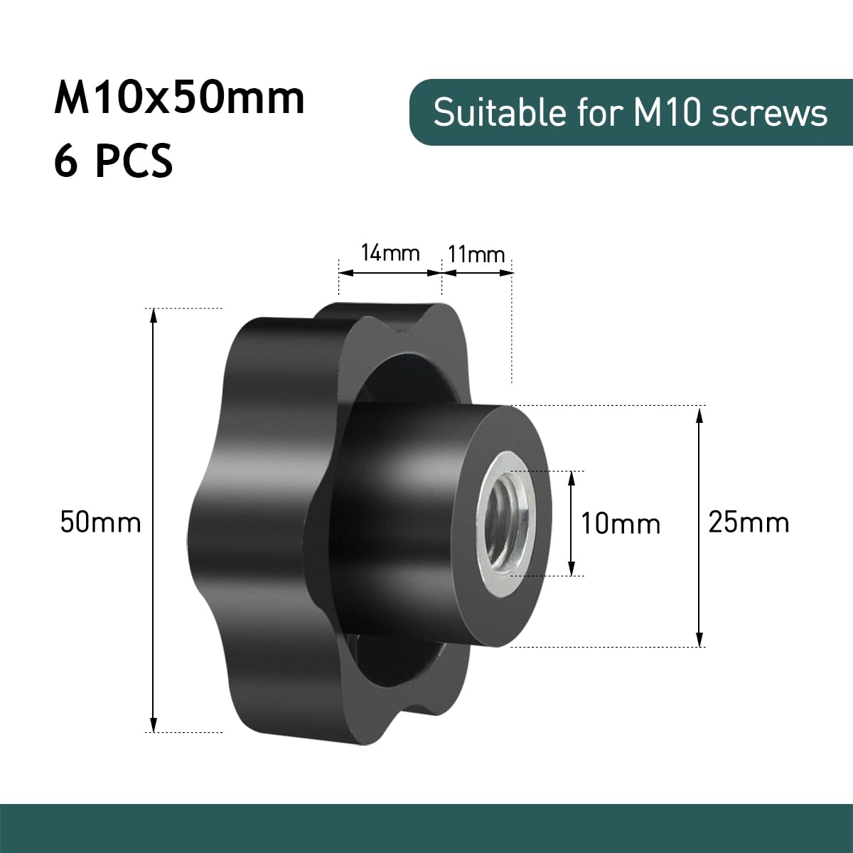 6 Pezzi M10 50mm Manopola di Serraggio con Filettatura Impugnatura Ferro Zincato Zigrinata, Universale Manopole Maniglia Stella Testa Serraggio Dado Dadi Manopola per Macchine Utensili