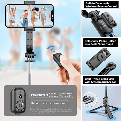 Image of WHEELZ&MOUNTZ Bluetooth Extendable Selfie Stick with Wireless Remote,103 Cms Long Selfie Stick, Detachable Mobile Holder, Adjustable, Compatible for iPhone /OnePlus /Samsung /Vivo /Oppo and All Smartphone