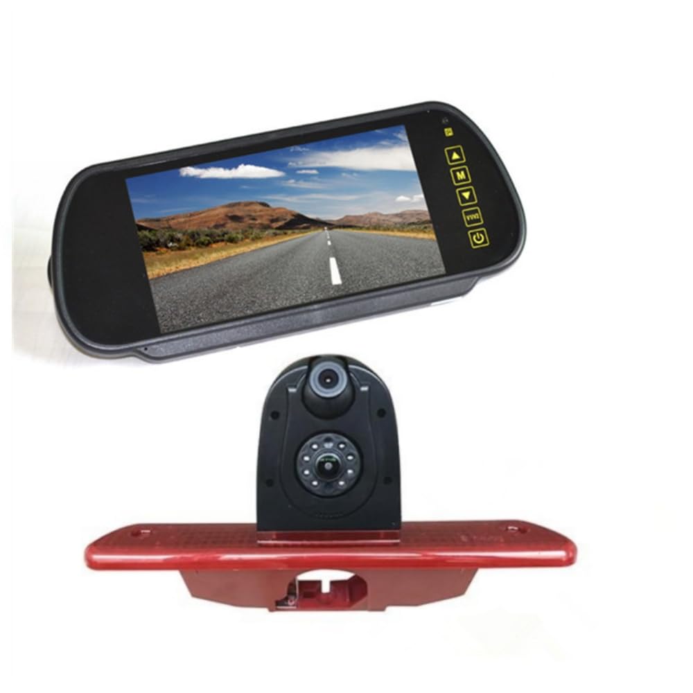 Cámara de respaldo de doble lente y monitor de espejo trasero con clip de 7 pulgadas compatible con Citroen Jumpy/Peugeot Expert/Fiat Scudo/Toyota ProAce