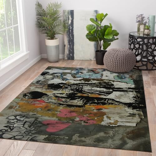 Tapis graffiti de rue à poil bas sous canapés et ultra résistant - 4