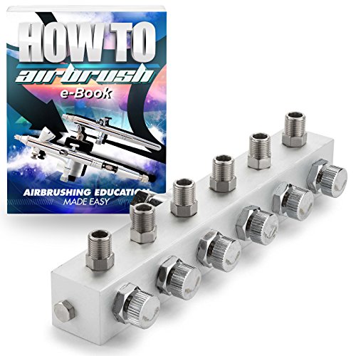 PointZero Airbrush Manifold 6-Way Air Hose Splitter 1/8 in BSP Taps