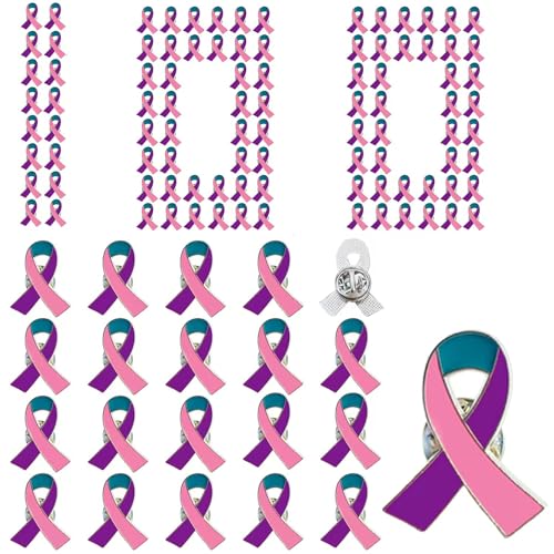 100pcs Pink Purple Teal Ribbon Awareness Pins Thyroid Cancer Awareness Enamel Lapel Brooches