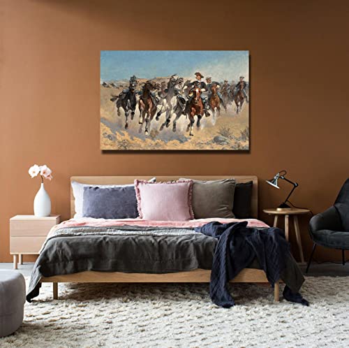 LED Wall Art Frederic Remington : illuminez un mur sombre avec cette toile de chevaux 60x90cm