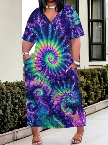 Image of PinkPatty Women's Plus Size Short Sleeve Maxi Dress Casual Loose V Neck Long Dress with Pockets