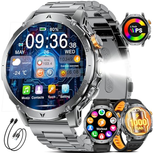 Image of LIGE Military Smart Watches for Men(3 Bands),1000mAh Battery /1.7 inch HD Large Screen Smartwatch, Flashlight /120+ Sports Modes /Sleep Monitor, 5ATM Waterproof Fitness Tracker Watch for Android iOS,Black