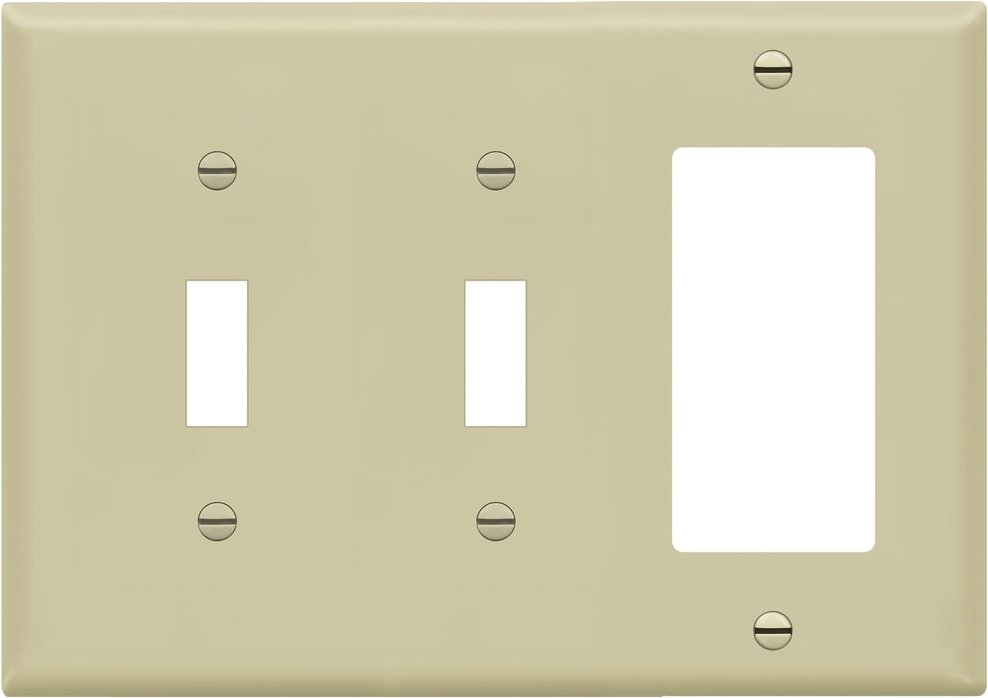 ENERLITES Combination Decorator/Toggle Light Switch Wall Plate, Standard Size 3-Gang, Polycarbonate Thermoplastic, Ivory 881231-I