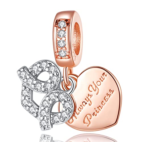 LaMenars Always your Princess Charm pour bracelets Charms de perles en argent sterling 925 avec cubique Joyeux anniversaire Anniversaire Bijoux Cadeaux pour femmes filles épouse
