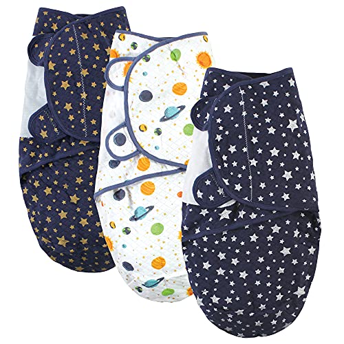Image of Hudson Baby Unisex Baby Quilted Cotton Swaddle Wrap 3pk, Metallic Stars, 0-3 Months