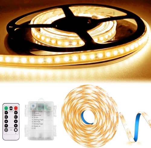 ZeiLaBang Kakadi Tira de luces LED de 3 m, funciona con pilas, tira de luces LED, 8 modos, tira de luz autoadhesiva, batería con temporizador para armarios, escaleras, cocina, camas