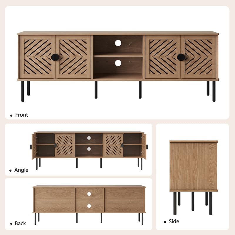 Image of ARTPOWER 70 inch TV Stands, Entertainment Center with Storage, Natural Oak