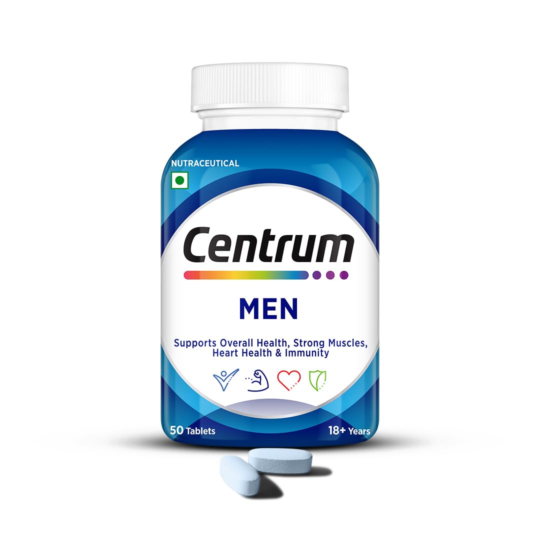 CentrumMen Tablet, World's No.1 Multivitamin with Grape seed extract, Vitamin C & 21 other nutrients for Overall Health, Strong Muscles & Immunity (Veg) 50s