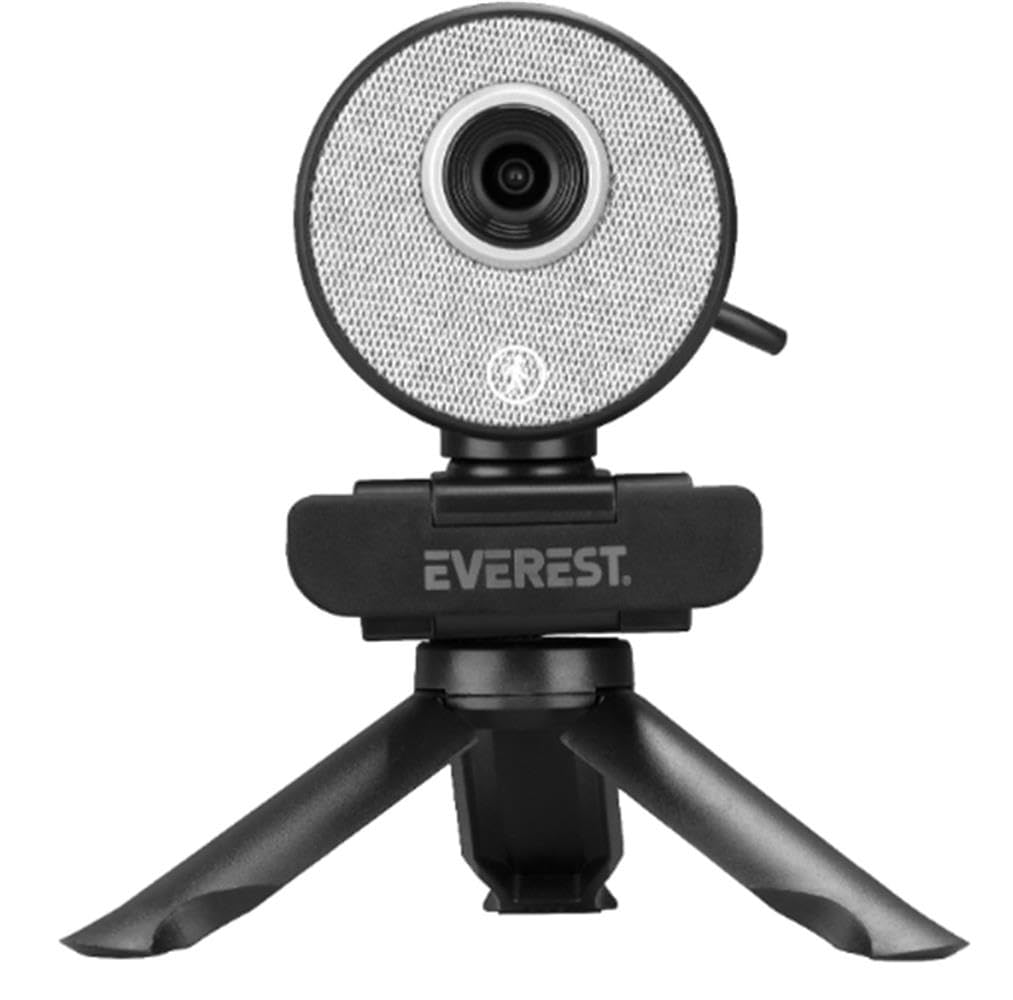 Everest SC-HD09 1080P Full HD Auto Tracking Webcam USB PC Cámara con Trípode Sensible al Movimiento y Micrófono, Negro