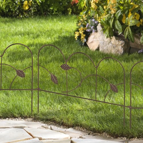 Relaxdays Beeteinfassung, 4er Set, Metall, HxB: je 28 x 38,5 cm, Beetumrandung für Garten, Zierzaun zum Stecken, Bronze