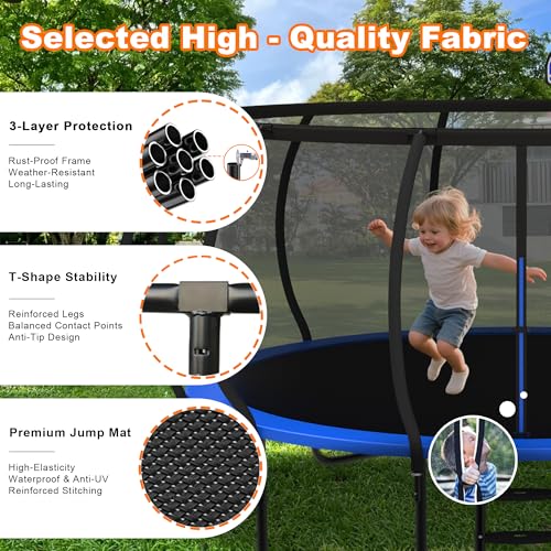 DeepRoar Tranpoline 8/10/12/14/15/16FT Pumpkin Tranpoline for Kids, Heavy Duty Outdoor Tranpolines with Basketball Hoop, Safety Enclosure Net, Light, Sprinkler, Socks, ASTM Approved