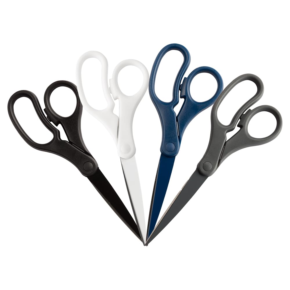 JAM PAPER Multi-Purpose Precision Scissors Set - 8 Inch - Business Assortment - Ergonomic Handle &amp; Stainless Steel Blades - 4/Pack