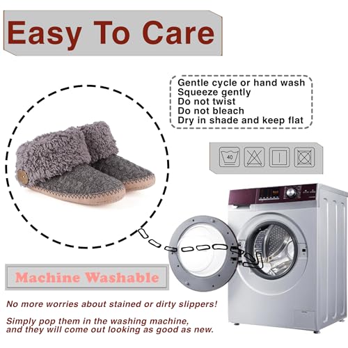 Image of cosyone1997 Cable Knit Slipper Socks for Women Non Slip Soft Sole | Fuzzy sherpa lining, gripper dots, flexible bootie coverage and machine washable care for warm, comfortable indoor wear