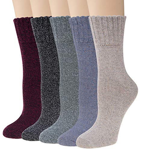 5 Pairs Womens Wool Socks Thick Knit Vintage Winter Warm Cozy Crew Socks Gifts,Multicolor 037b