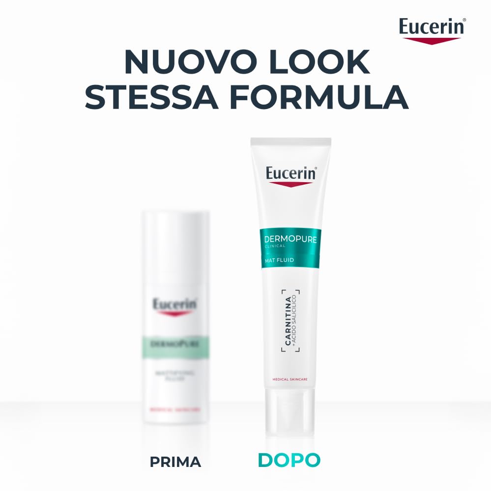 Eucerin DermoPure Clinical Fluido Opacizzante 40 ml, Crema opacizzante viso per 8h effetto mat, Crema viso pelle grassa e acneica con Acido Salicilico e Carnitina anti-imperfezioni e pori dilatati
