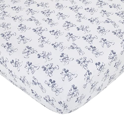 Image of Disney Mickey Mouse - Call Me Mickey Blue, White, and Gray The Adventure Begins Stars and Gingham 3 Piece Nursery Crib Bedding Set - Comforter, 100% Cotton Fitted Crib Sheet, and Crib Skirt