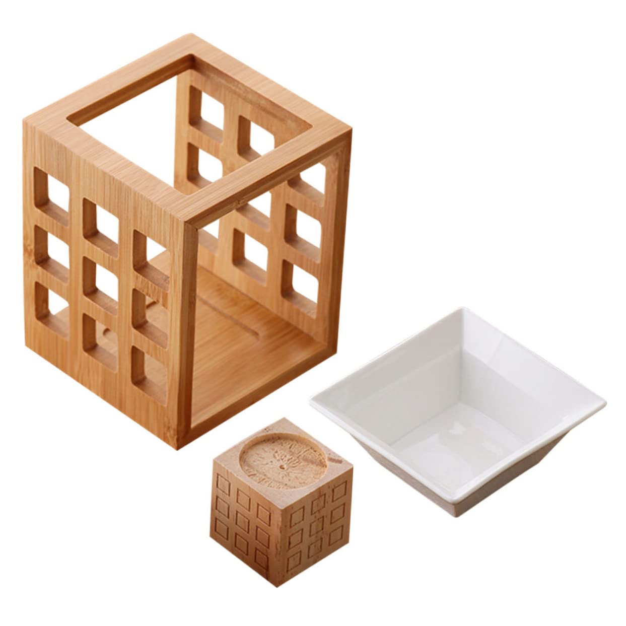 DECHOUS Bruciatore Oli Essenziali in Legno e Ceramico 150ml per Yoga e Salotto Diffusione di Profumo