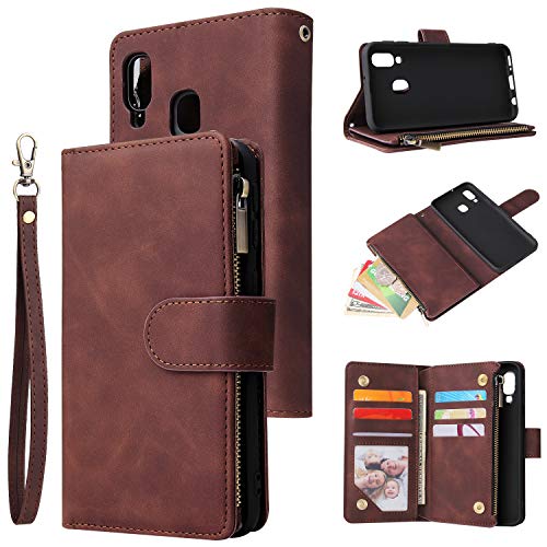 Coque Samsung Galaxy A40 en cuir rétro café avec porte-cartes élégant QLTYPRI