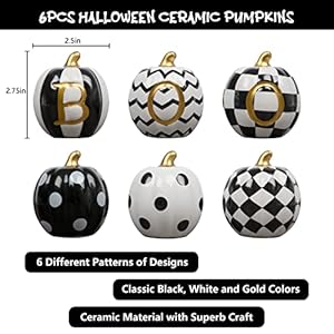 DAZONGE Halloween Decorations Indoor - Set of 6 Ceramic Pumpkin Decor - Assorted Black and White Boo Pumpkins for Fall Autumn Home Decor DAZONGE Halloween Decorations Indoor Set of 6 Ceramic Pumpkin Decor Assorted Black and White Boo Pumpkins for Fall Autumn Home Decor