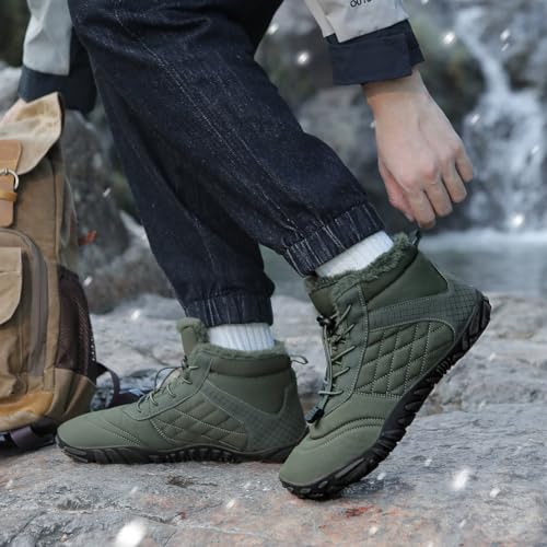 Image of Hike Winter Footwear Barefoot Boots Mens Womens, Waterproof Winter Snow Boots, Warm Ankle Booties, Wide Toe Barefoot Hiking Boots, Non-Slip Zero Drop Sole Hike Shoes for Hiking Walking Outdoor