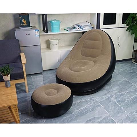 Elito Home & Garden Inflatable Deluxe Lounge Lounger Chair With Ottoman Foot stool Seat Relax Couch - Brown Cover