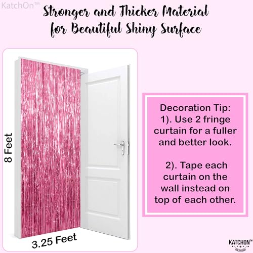 Image of KatchOn, Pink Streamers for Pink Party Decorations - XtraLarge 3.2x8 Feet 2Pcs Pink Tinsel Backdrop for Y2k Party Decorations Pink Backdrop for Flamingo, Birthday Bachelorette Party Decorations