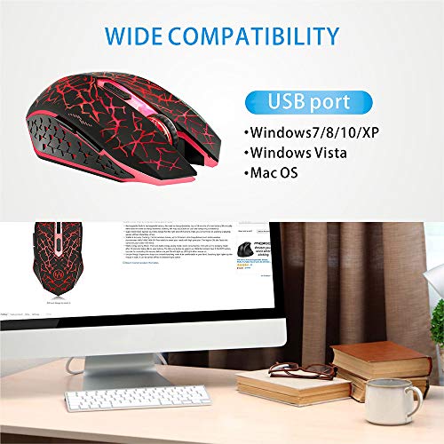 TENMOS K6 Wireless Gaming Mouse, Rechargeable Silent LED Optical Computer Mice with USB Receiver, 3 Adjustable DPI Level and 6 Buttons, Auto Sleeping Compatible Laptop/PC/Notebook (Red Light)