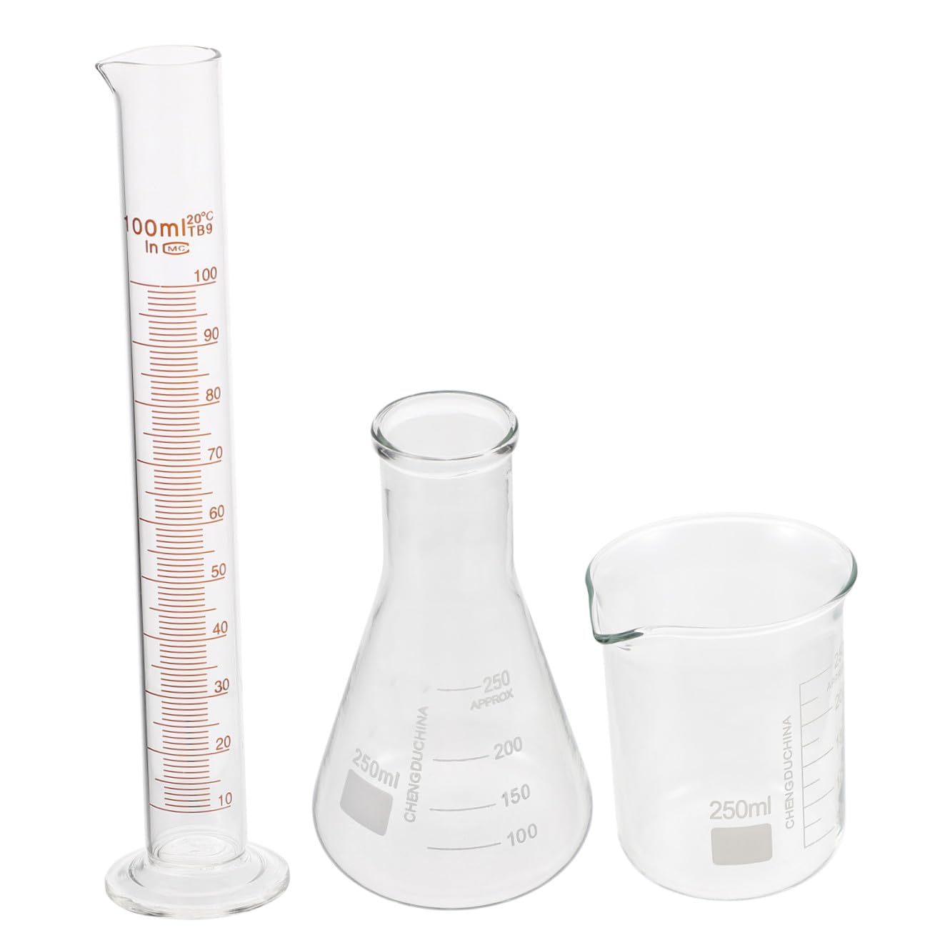 Laborgeräte Satz mit Messzylinder 100ml und 250ml aus Glas Präzises Messbecher Satz ohne Seitenleckage für Labor und Schule
