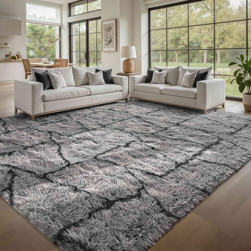 Triangle 6x9 ft Fuzzy Rug for Living Room,Black Bedroom Area Rugs Non-Slip,Carpet for Nursery Kids PlayRoom Indoor Modern Plush Carpets