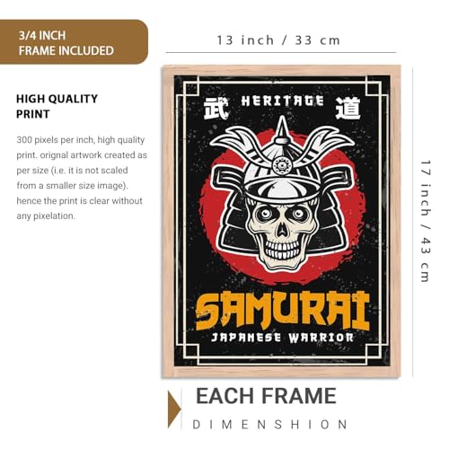 Image of HOTHOUSE Japanese Samurai Art Wall Framed Posters | Aesthetic Japanese Theme Framed Poster for Living Room Bedroom Gaming Room Studio Wall Decor Set Of 6 (13X17 inch)