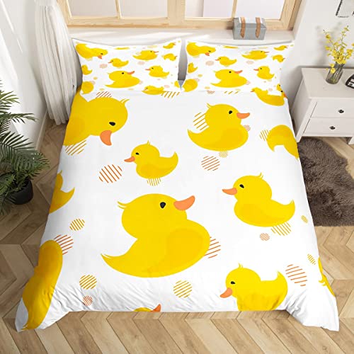 Homewish Cartoon Duck Duvet Cover for Kids Boys Girls,Lovely Yellow Duck Comforter Cover Set,Cute Hand Drawn Duck Bedding Sets King,Lovely Farmhouse Animal Quilt Cover with 2 Pillowcases