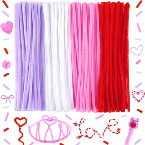 Just Flowers Pipe Cleaner for Craft Flower, 12 Inch Pipe Cleaner Stick Long for Art & Craft, Bouquet Making Materials (Red, Pink, White, Purple, Pack of 200)
