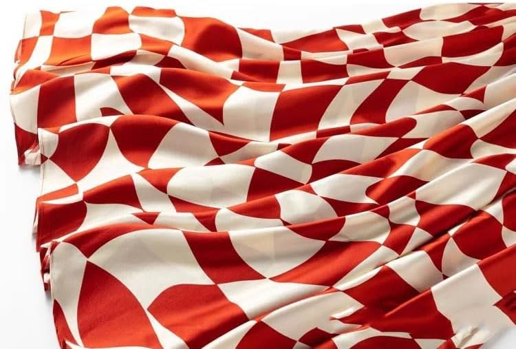 Women's Mulberry Silk Plaid Midi A-Line Skirt with Elastic Waist Satin Casual Skirt3