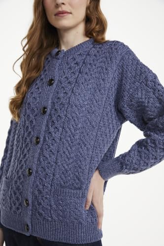 Image of Aran Woollen Mills Achill Women's Irish Cable Knit Aran Cardigan, 100% Merino Wool, Made in Ireland, Cream