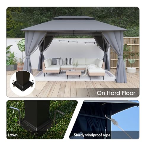 HROOAREM Outdoor Gazebo 10x13 with Double Roof, Patio Gazebo with Netting & Curtain Included. Trapezoidal Support System for Enhanced Stability, Perfect for Patio, Deck, Backyard - Image 7