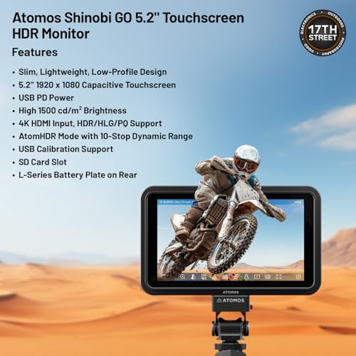 Image of Atomos Shinobi GO 5.2 inch Touchscreen HDR Video /Camera Monitor | Portable 4K HDMI Field Monitor for DSLR & Camera with Waith Battery, Charger and Camera Hot Shoe Mount Advanced Bundle Set
