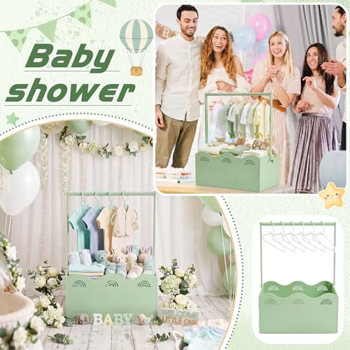 Image of Suzile Baby Shower Basket Wooden Crate Closet Storage with Handle Baby Registry Hamper Pregnancy Gift for New Parent(Rainbow,Sage Green)