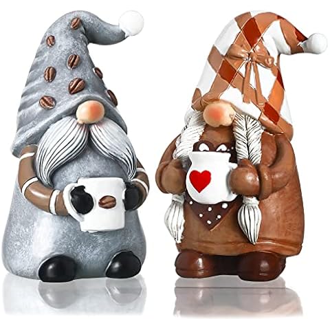 2 Pack Coffee Gnomes Resin Figurines for Coffee Bar Decorations Cover