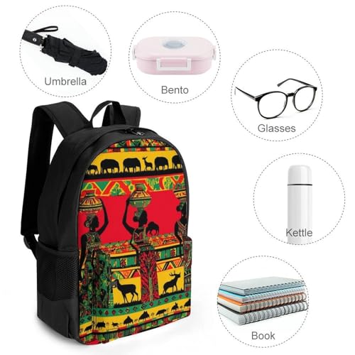 Supdreamc Ethnic Tribal African Black Women Deer Elephants Art Rucksack Polyester Anti-Theft Multipurpose Bookbag Big Capacity Travel and Sport Backpack Rucksack With Side Pockets4