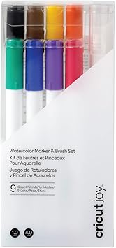 Cricut Watercolor Marker & Brush Set | 8 marqueurs, 1 Pinceau à Eau | Créez Un Chef-d'œuvre Aquarelle avec Votre Machine Joy, Multi, 9 Pièces