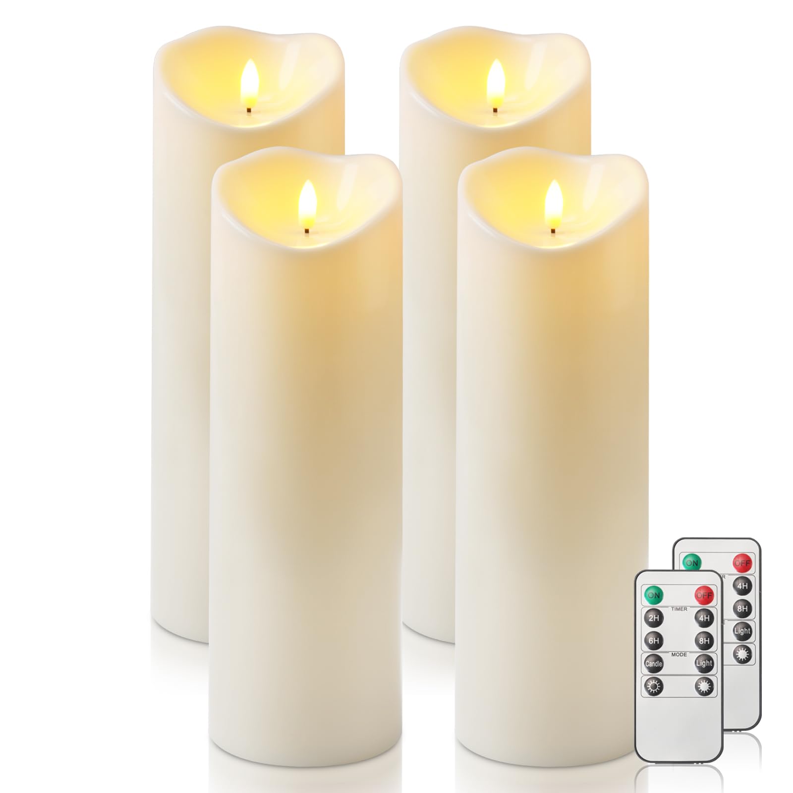 Homemory 4"x12" Outdoor Waterproof Flameless Candles with Timers and Remote Control, Battery Operated Candles, LED Plastic Candles, Ivory White, Set of 4