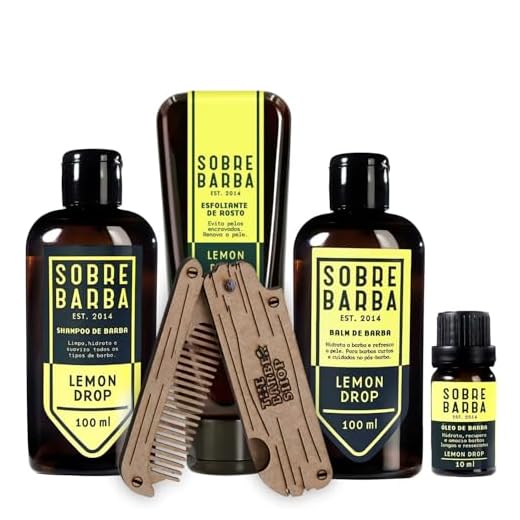Kit Para Barba Sobrebarba Lemon Drop - Shampoo + Balm + Óleo + Esfoliante + Pente