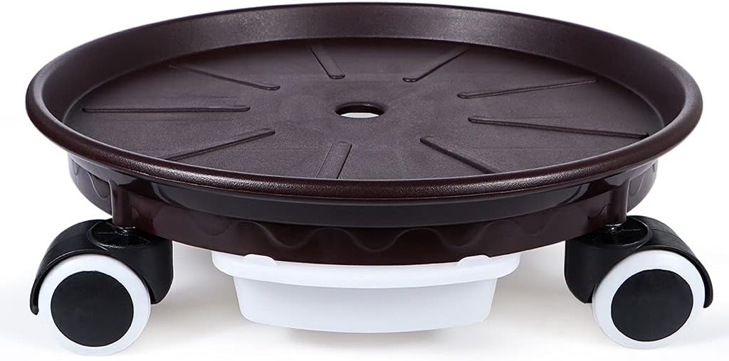 Skelang 2-Pack Plant Caddy 13.3 Inches, Plant Pallet with Water Drawer, Rolling Plant Dolly for Moving Flower Pots, Planter, Potted Plants, Load Capacity 180Lbs (Brown)