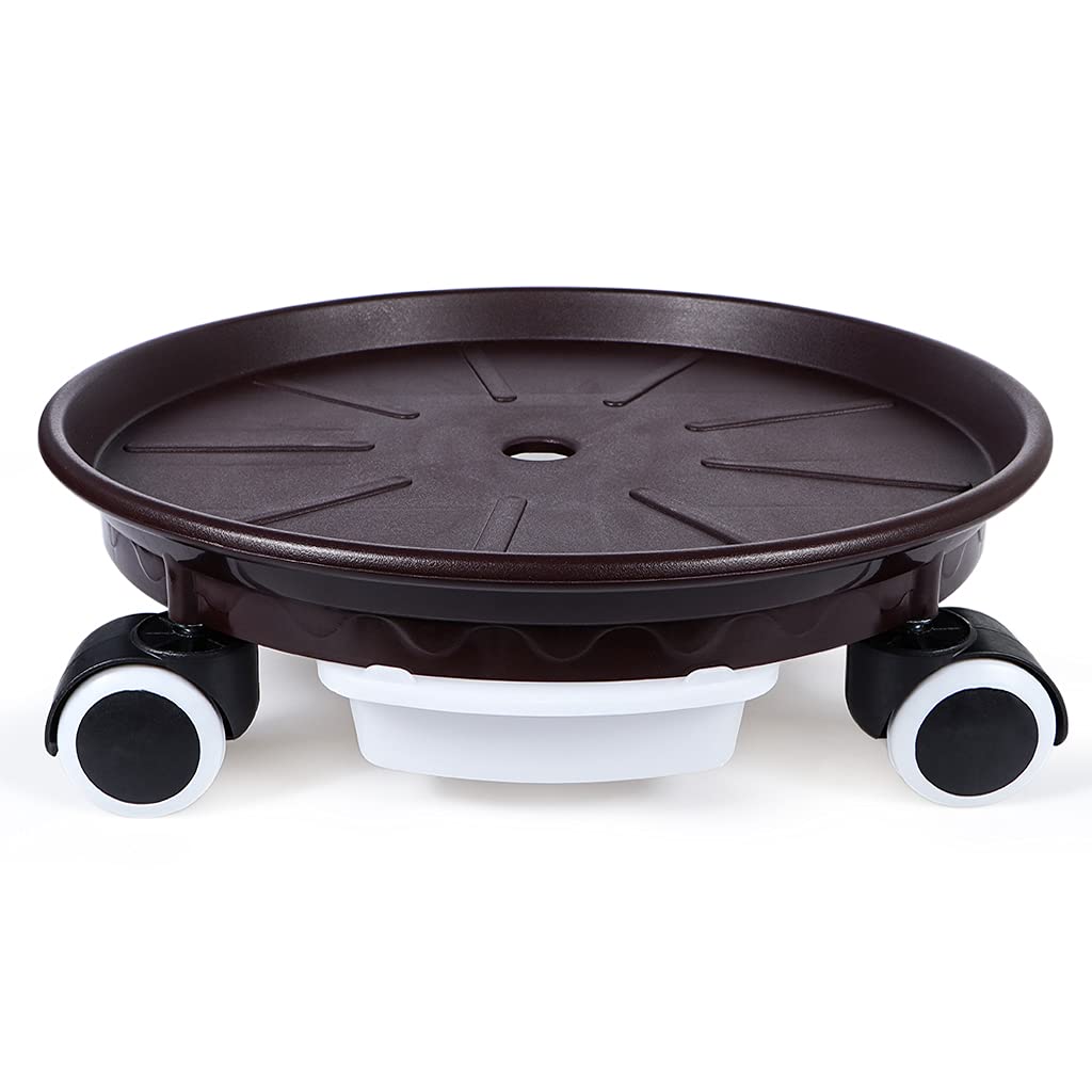 Skelang Lot de 2 caddies pour plantes de 34 cm, palette avec tiroir à eau, roulettes pour déplacer des pots de fleurs, jardinières, plantes en pot, capacité de charge 81,6 kg (marron)