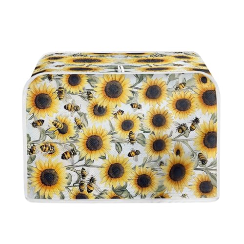 Image of Talayituse Sunflower Bee Print Toaster Cover 4 Slice Wide Slot, Lightweight Bread Maker Cover Dust Protection Washable Appliance Bag, M