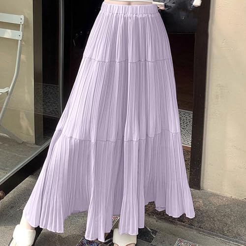 Casual Pleated Boho Skirt for Women Elastic High Waisted Maxi Skirts Flowy A Line Vacation Beach Travel Dress2