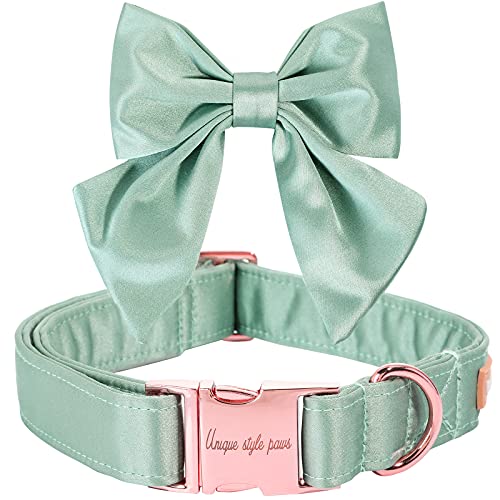 Unique style paws Collar de perro de seda verde, ajustable, resistente, con lazo, para boda, para perros extra grandes